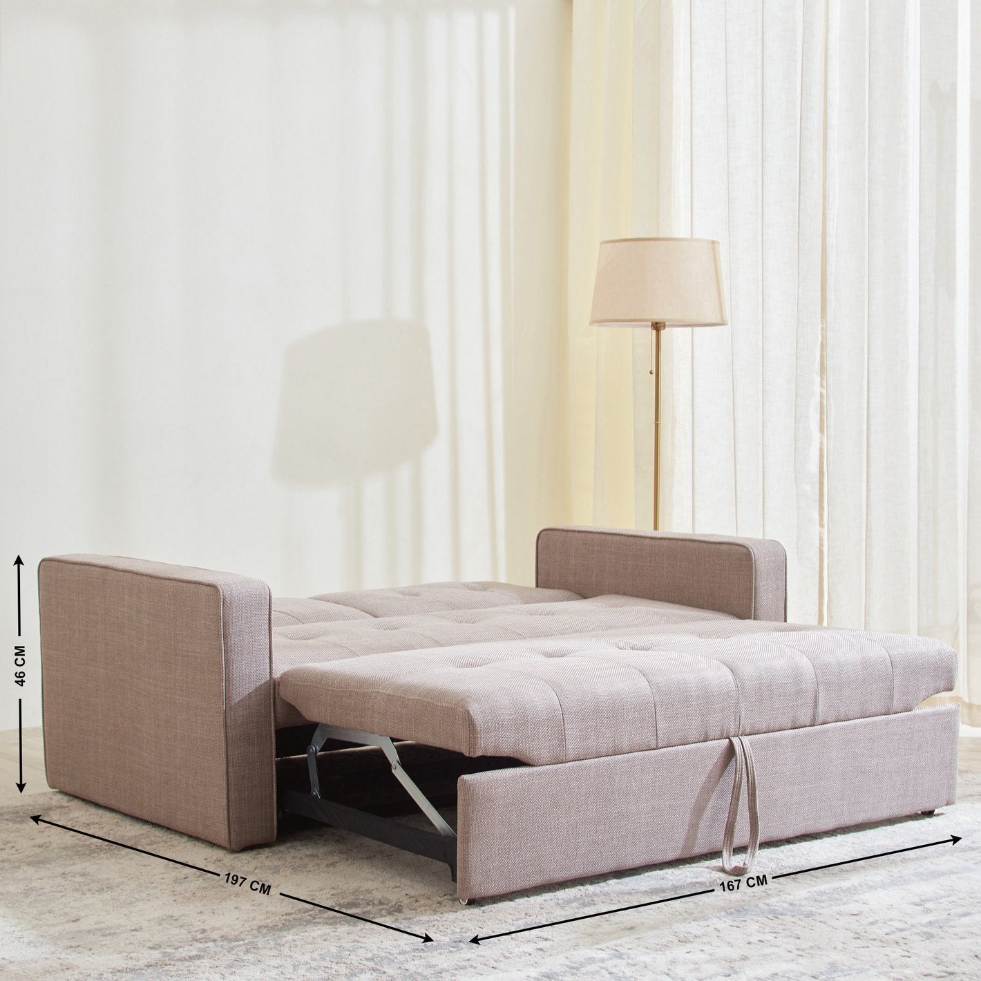 2-Seater Pull Out Sofa-cum-Bed with Cushions