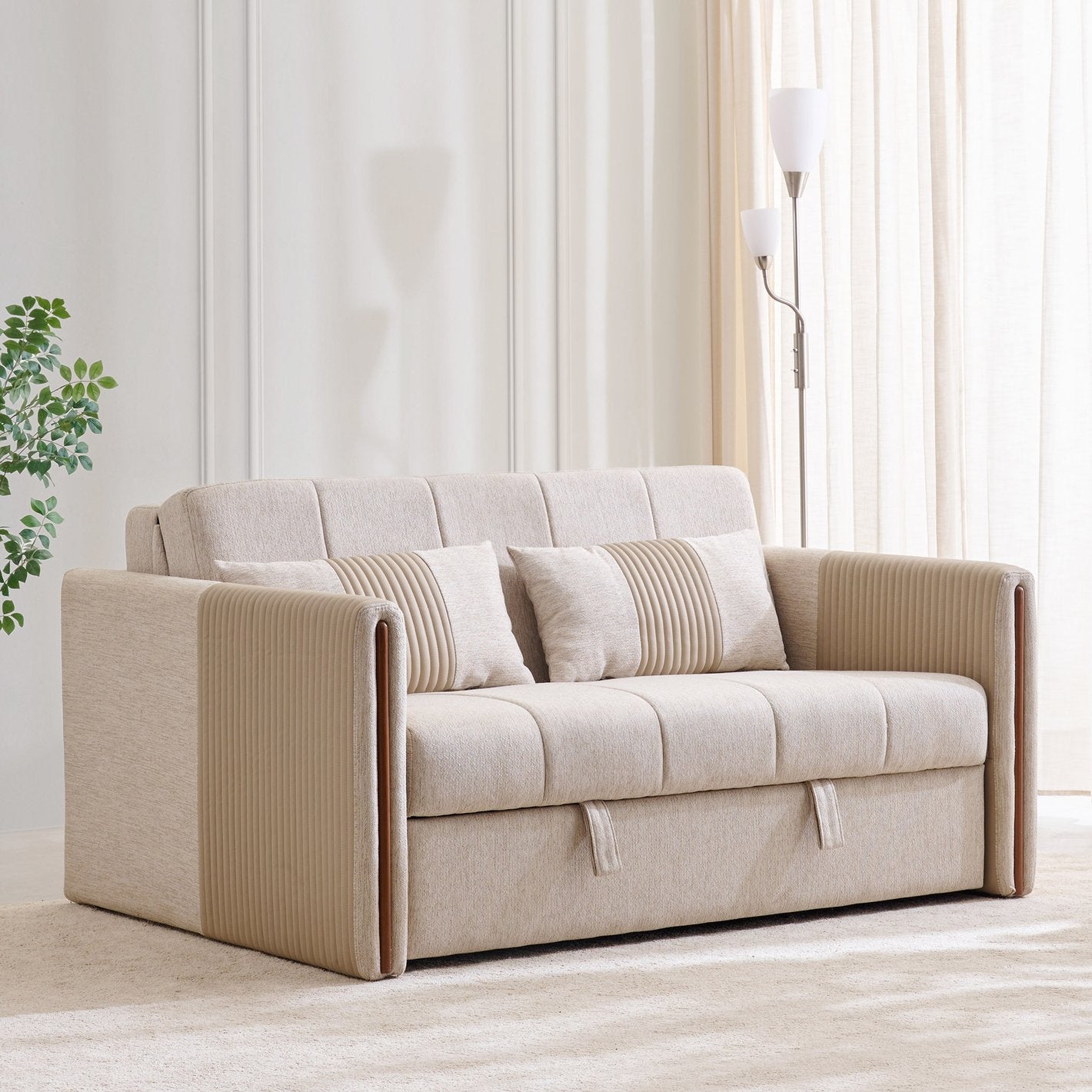 2-Seater Pull Out Sofa-cum-Bed with Cushions