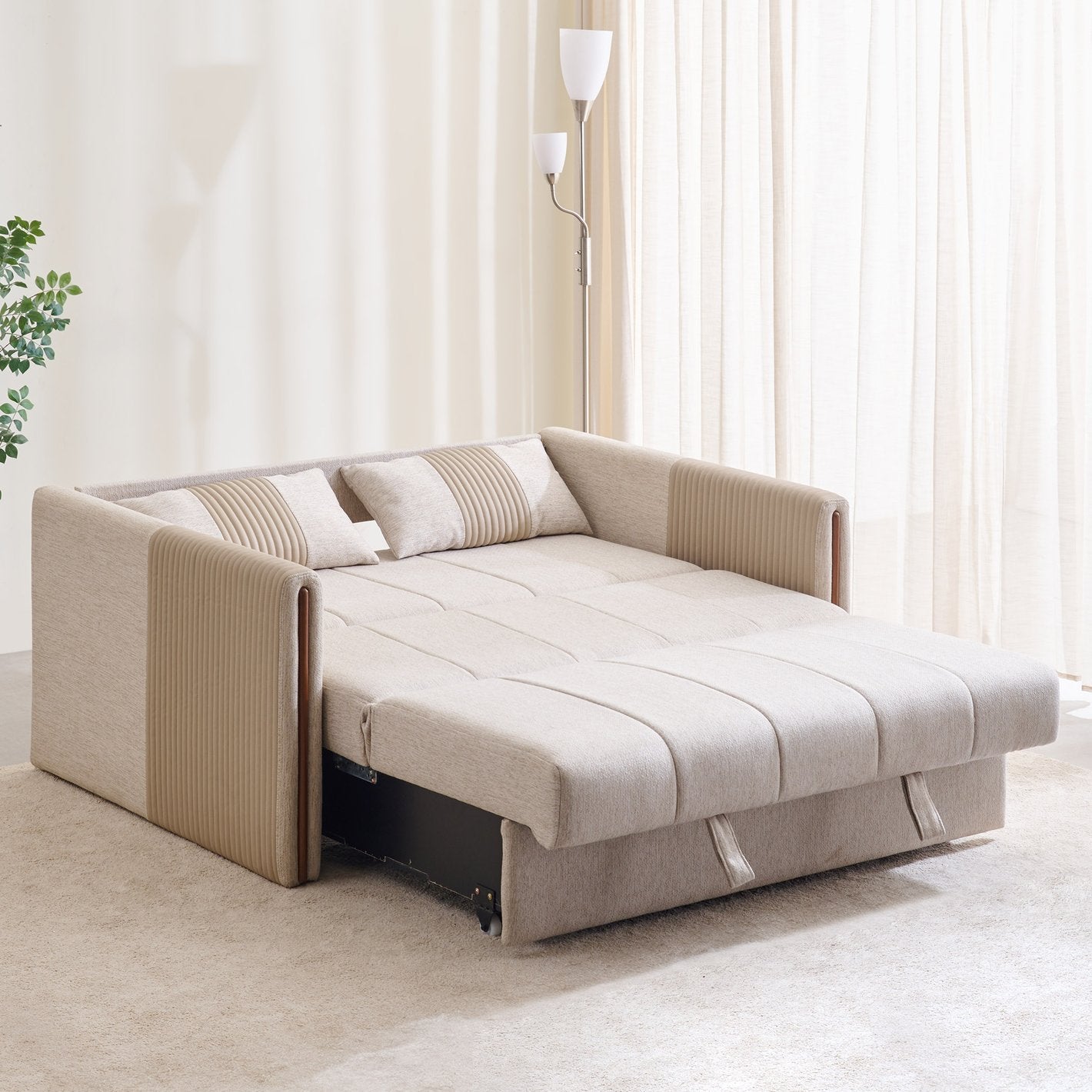 2-Seater Pull Out Sofa-cum-Bed with Cushions