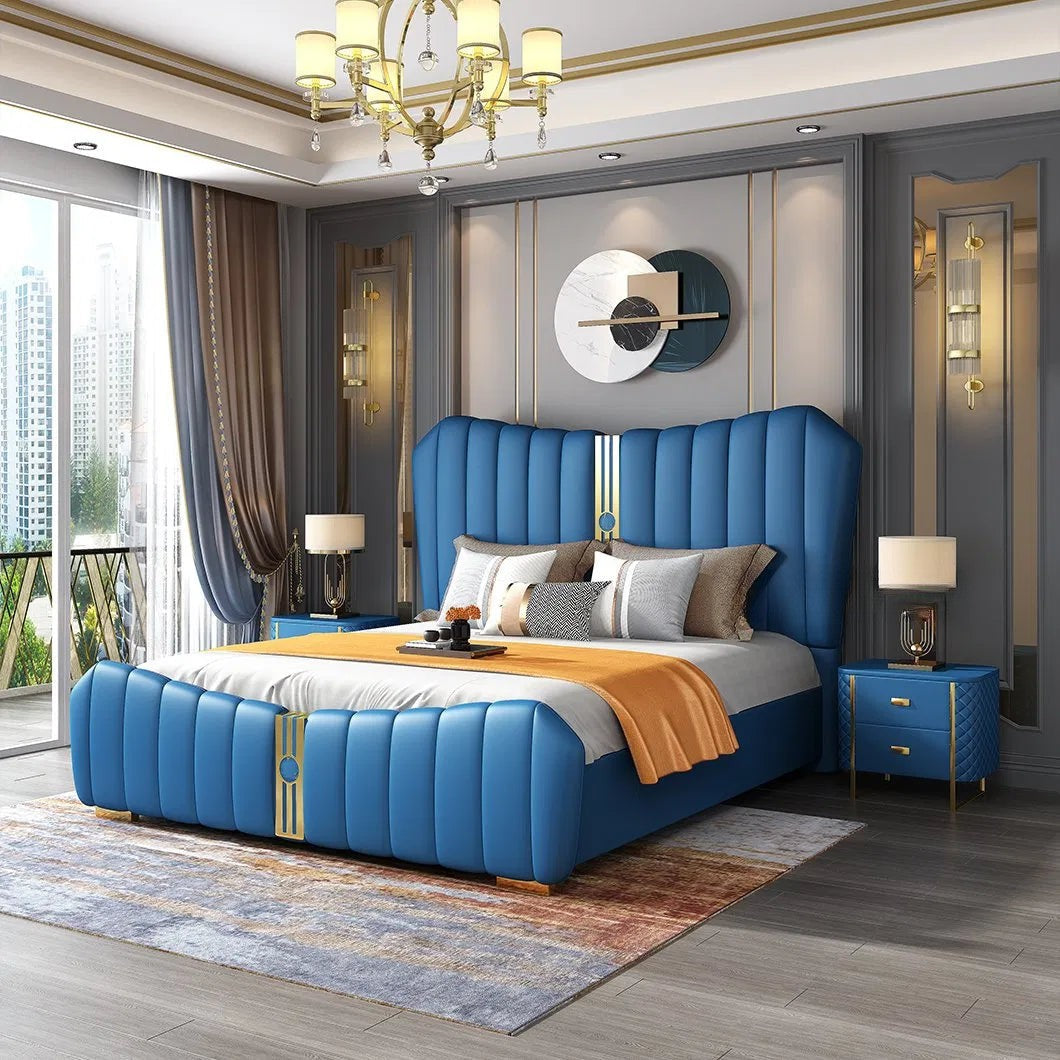 King Size Bed with Luxury Upholstery Carved Tufted Headboard & Footer with Hydraulic Box Storage