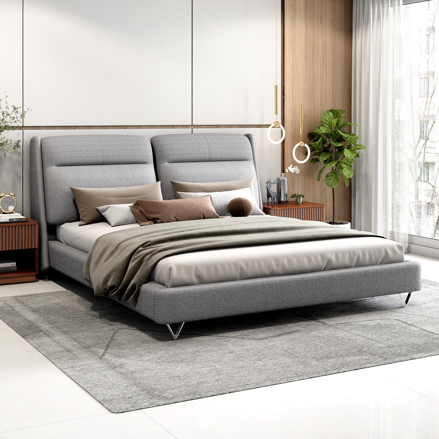 Italian Style King Size Bed with Cushioned Headboard