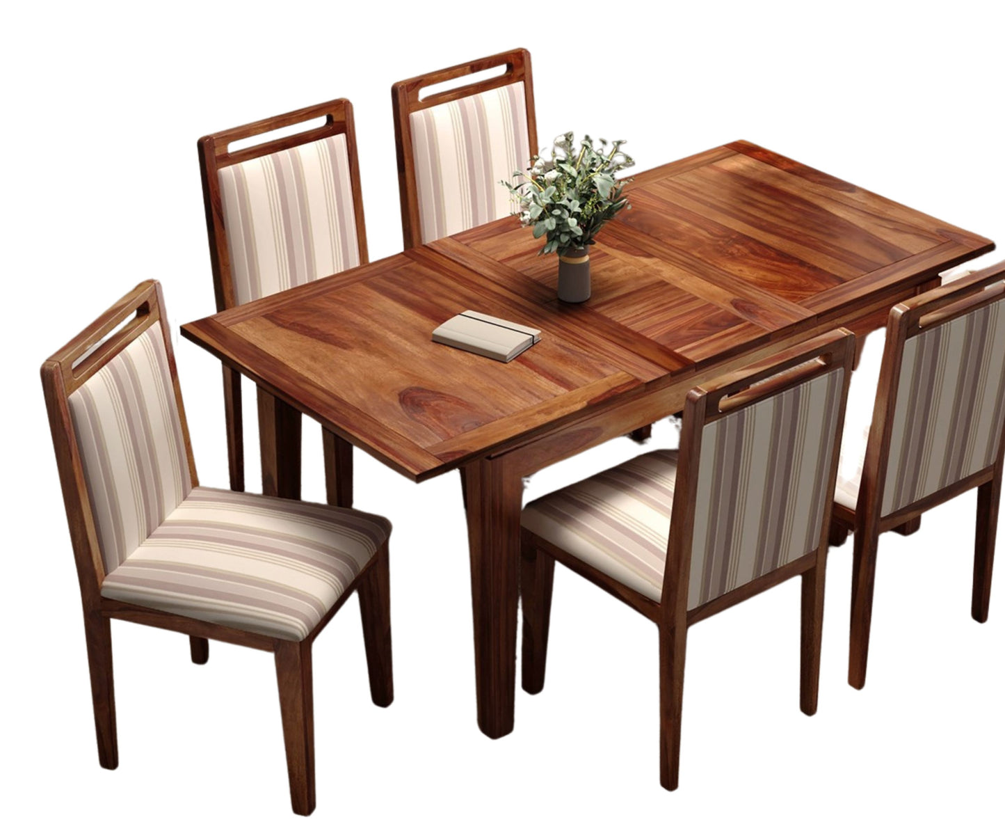 Teak Wood 6 Seater Dining Set with 6 Premium Upholstered Chairs