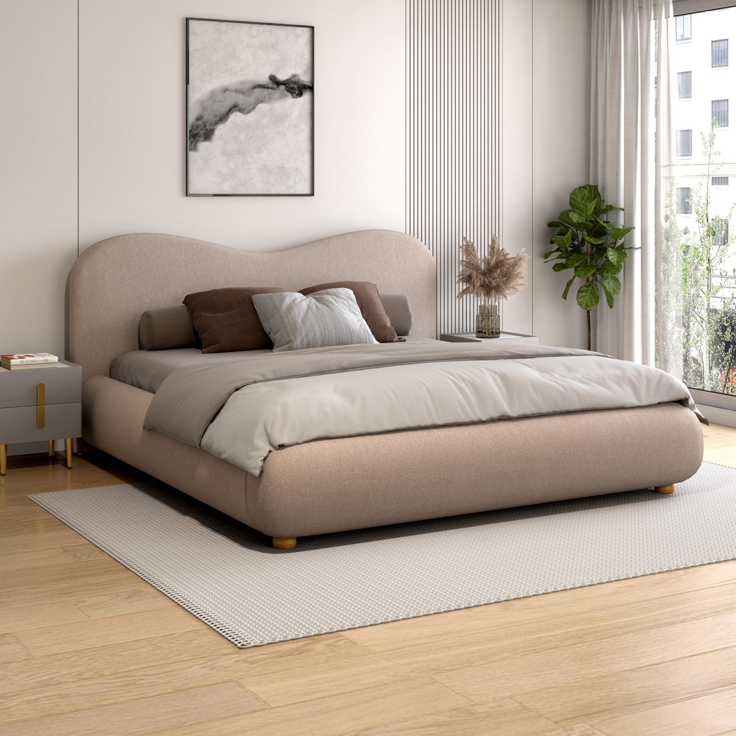 King Size Curved Upholstered Bed with Hydraulic Storage