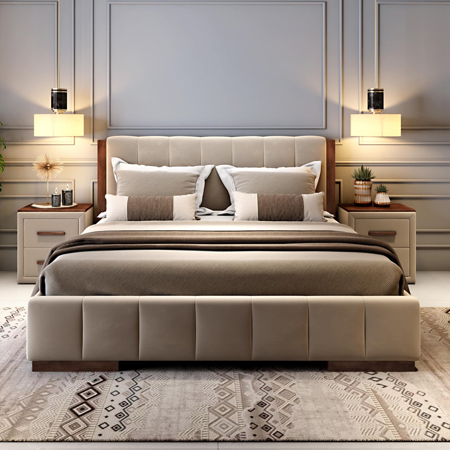 King Size Bed with Tufted Headboard Rs