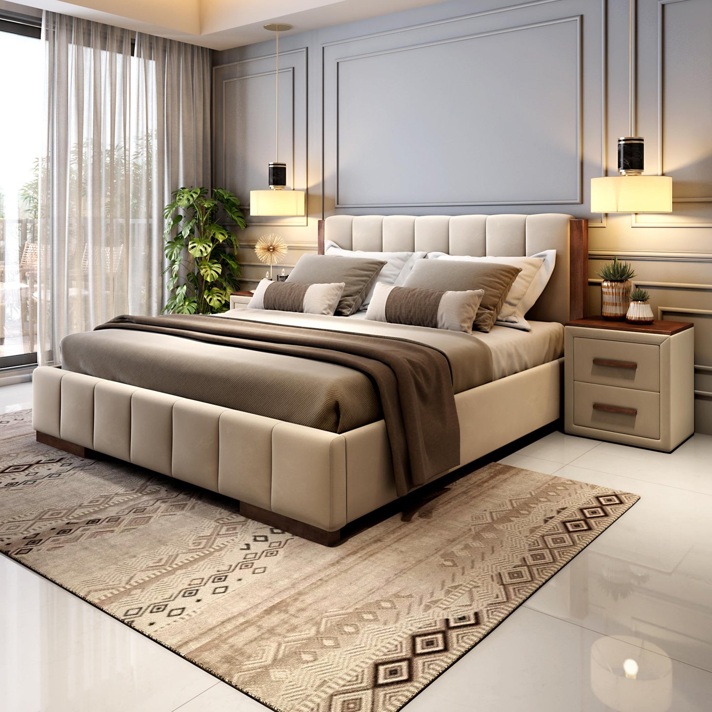 King Size Bed with Tufted Headboard Rs