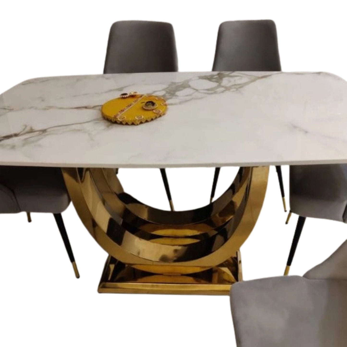 6-Seater Dining Set with Onyx Marble Top & PVD Coated Metal Base