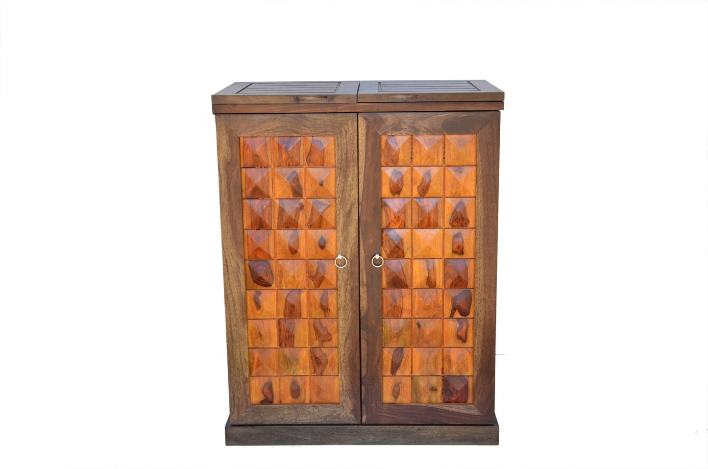 Sheesham Solid Wood Bar Cabinet in Diamond Pattern