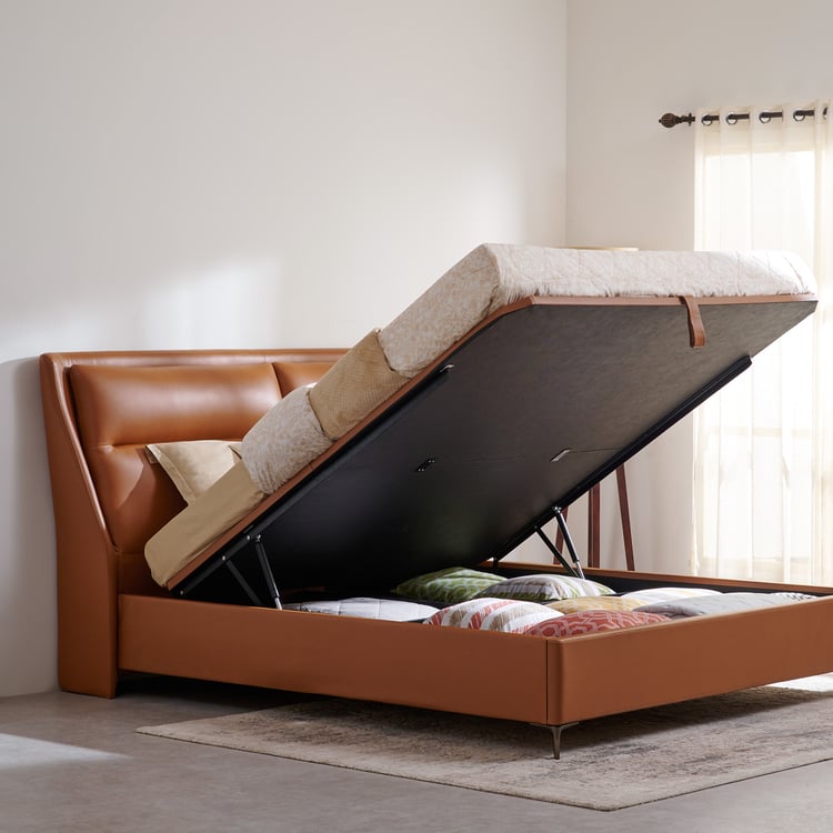 Turfed Back King Bed in Leatherette with Hydraulic Box Storage