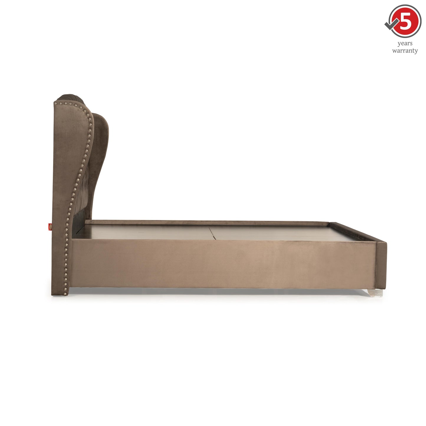 King Size Bed Upholstered with Wing Headboard with Box Storage