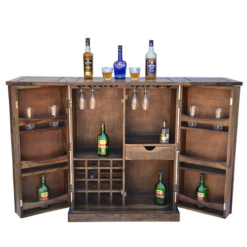 Sheesham Solid Wood Bar Cabinet in Diamond Pattern