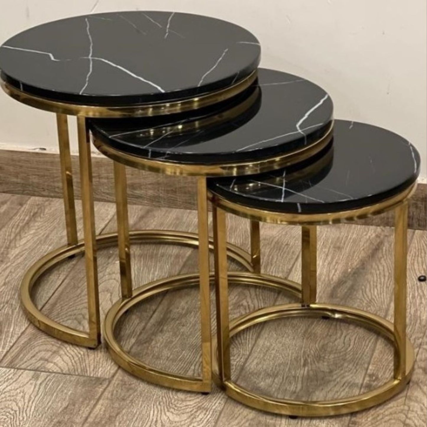 3-Pc Metal Central Table Black Stone Top