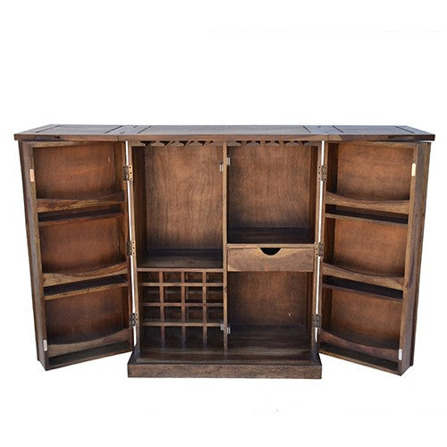 Sheesham Solid Wood Bar Cabinet in Diamond Pattern