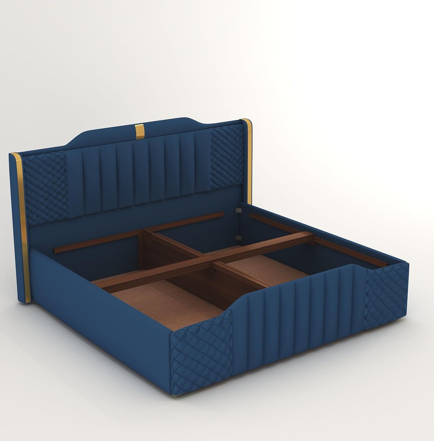 King Size Bed with upholstered High Back in Premium Fabric with Storage Box