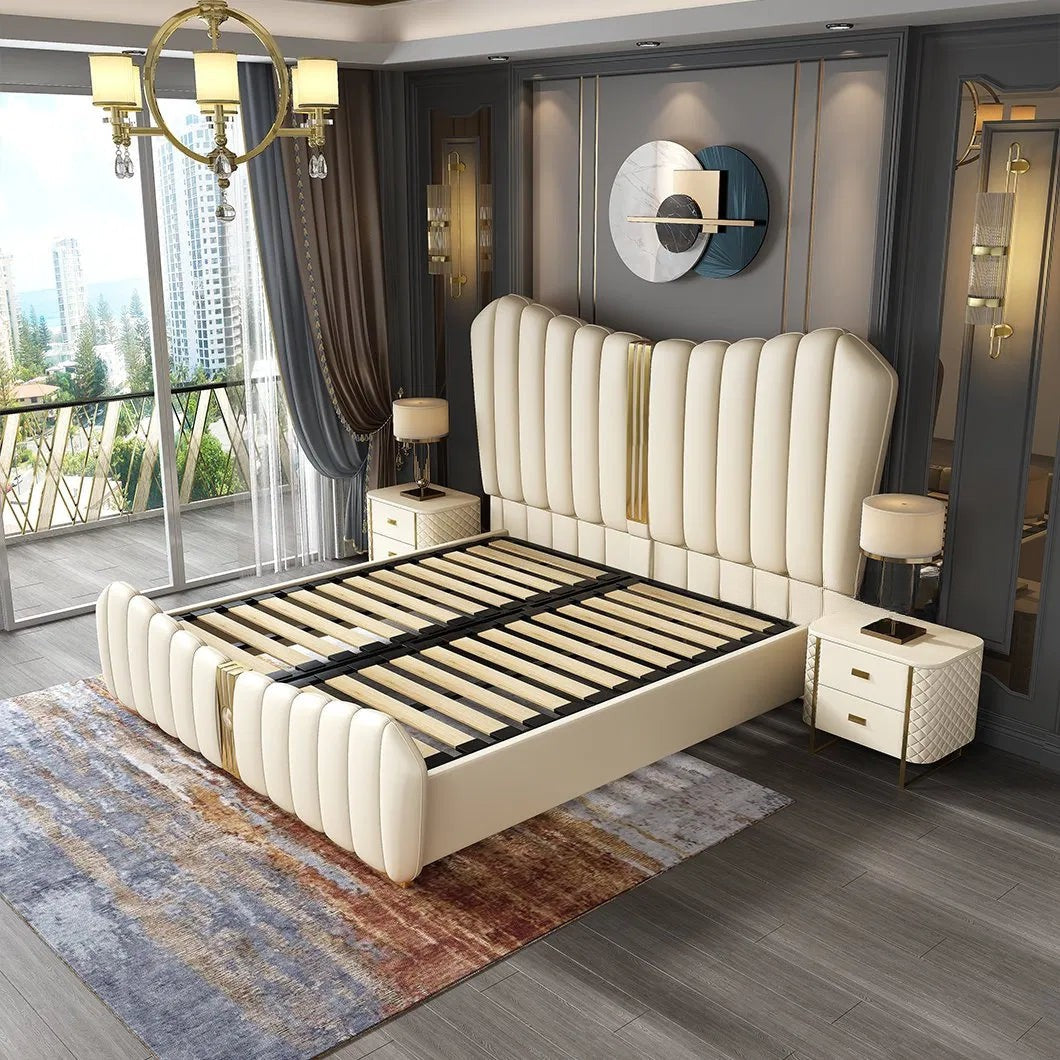 King Size Bed with Luxury Upholstery Carved Tufted Headboard & Footer with Hydraulic Box Storage