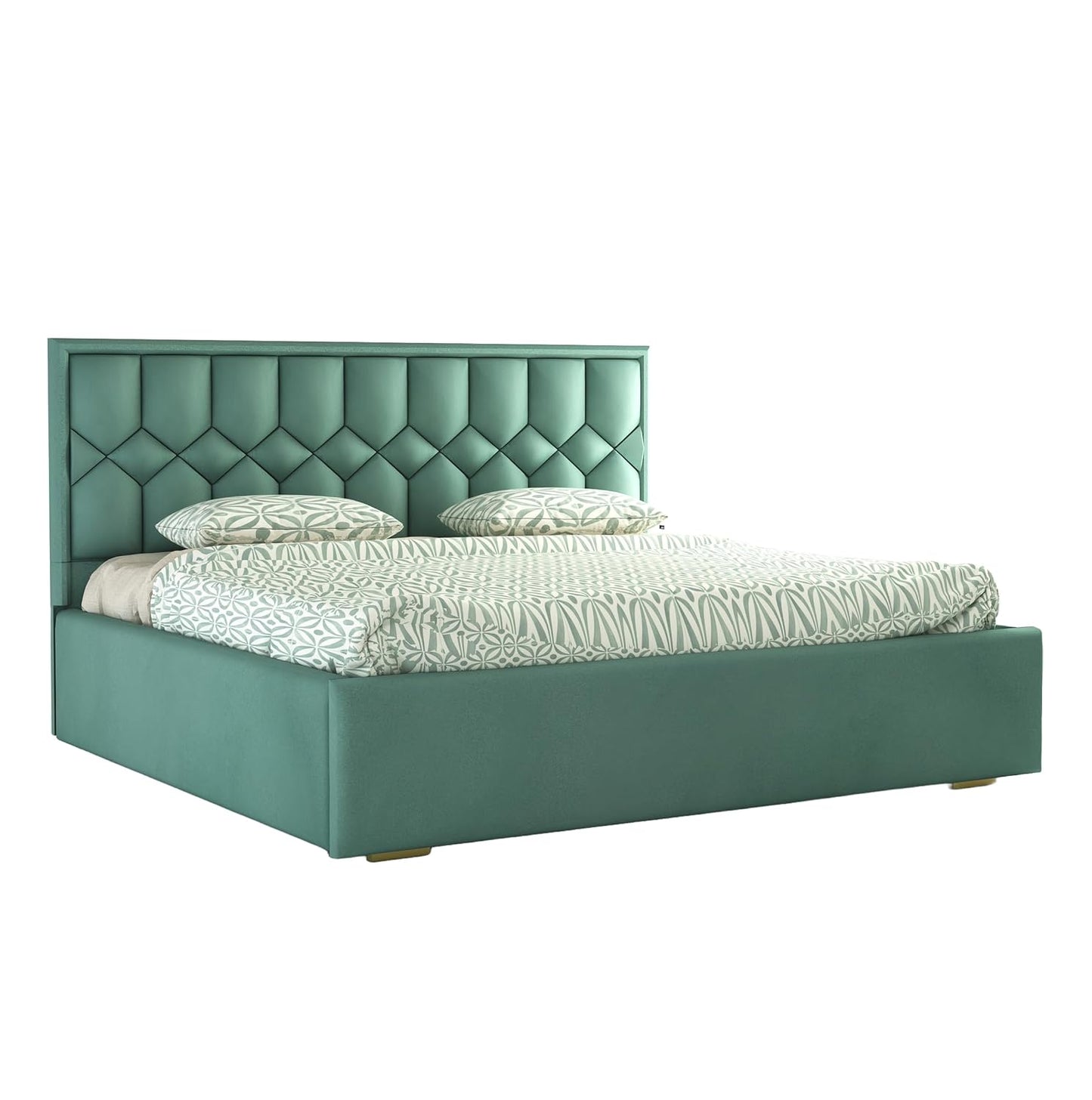 King Size Bed with Box Storage and Upholstered in Suede Fabric