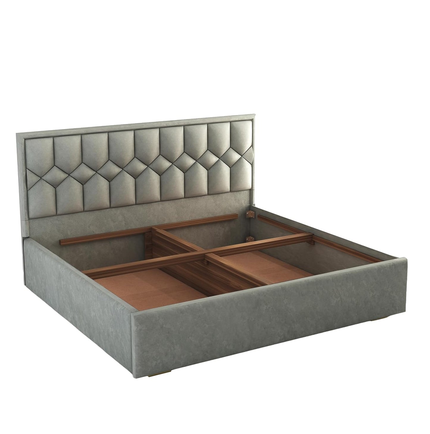 King Size Bed with Box Storage and Upholstered in Suede Fabric