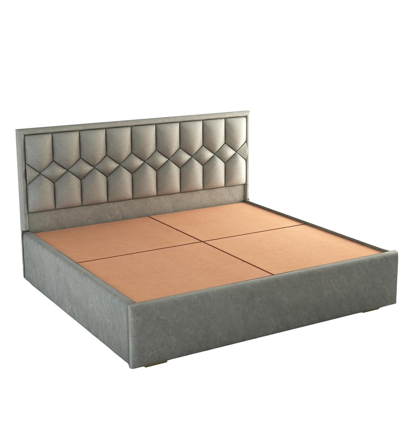 King Size Bed with Box Storage and Upholstered in Suede Fabric