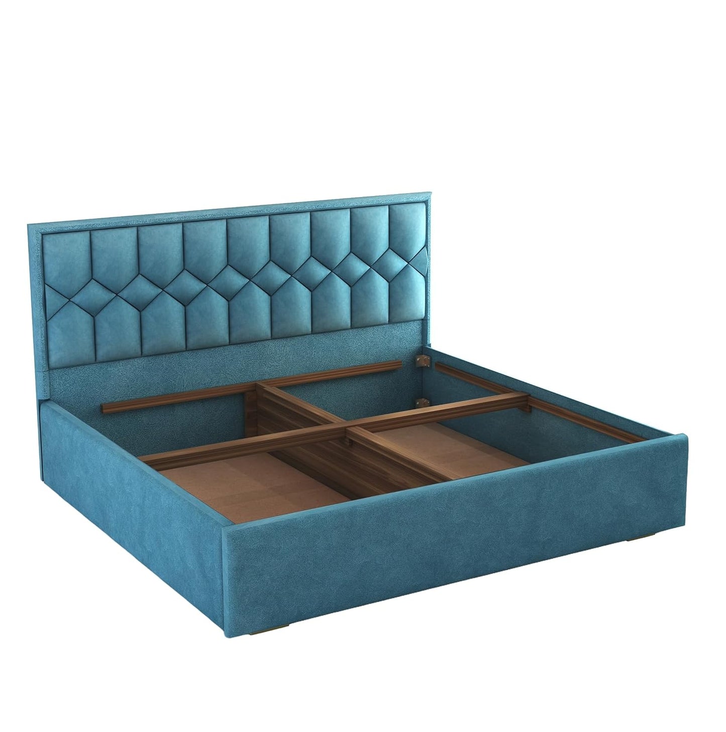 King Size Bed with Box Storage and Upholstered in Suede Fabric