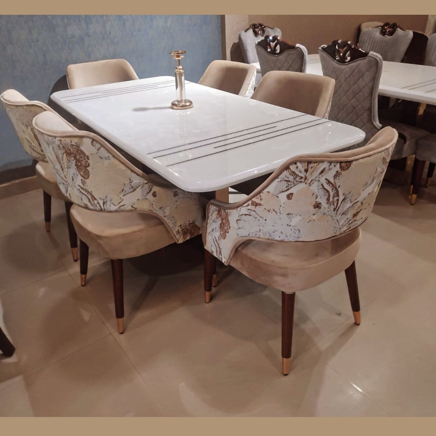 Expressions Dining Set (6-Seater) with Onyx Marble Top & Exclusive Designer Chairs
