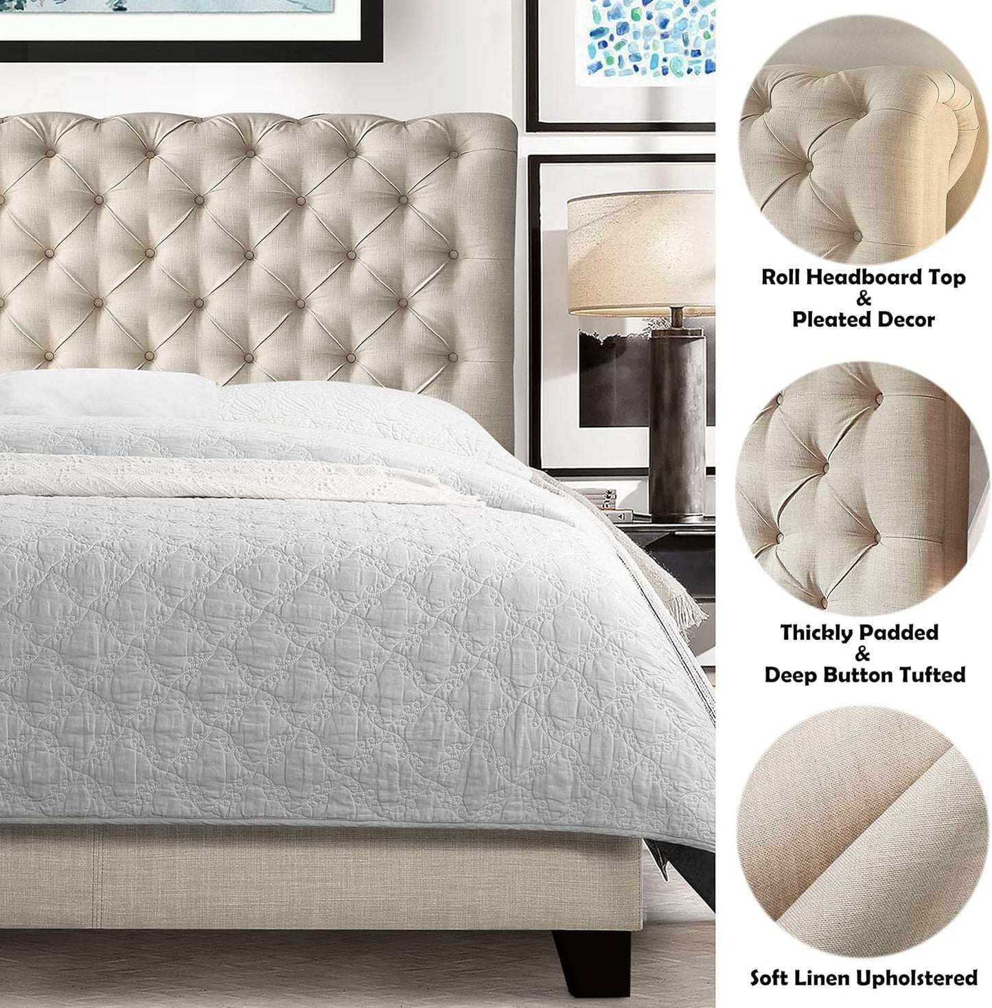 King Size Bed with upholstered Platform and Non-Hydraulic Storage Box