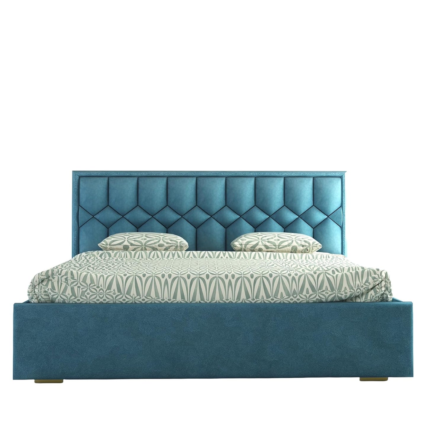 King Size Bed with Box Storage and Upholstered in Suede Fabric