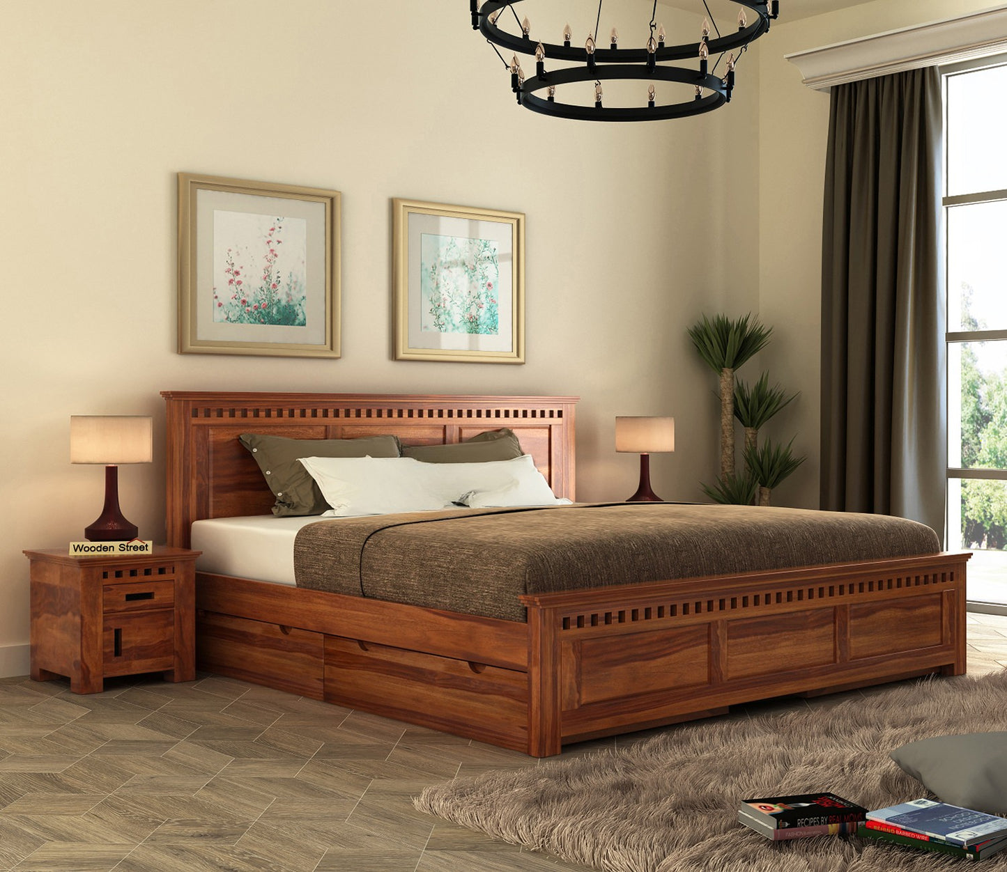 Sheesham Wood Bed with Box Storage