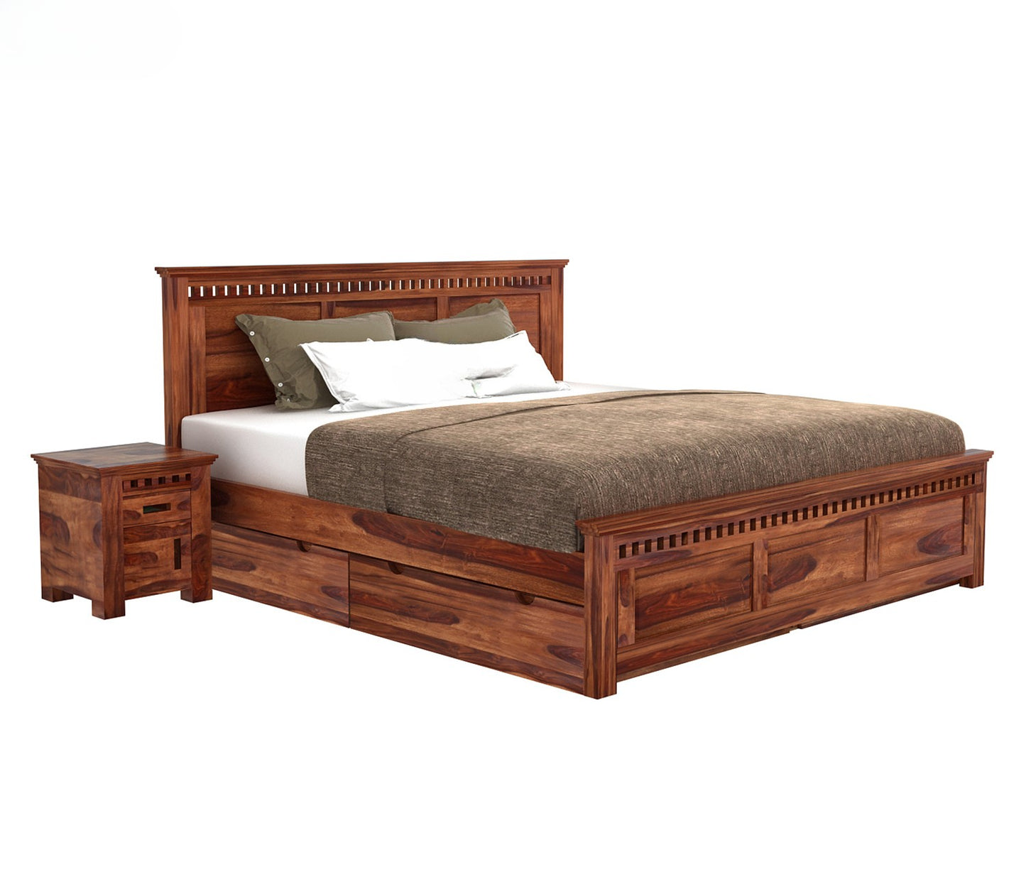 Sheesham Wood Bed with Box Storage