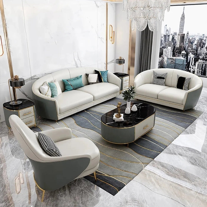 Ultra Modern Sofa Set in White & Grey Faux Leather