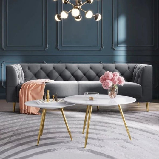 Cloud Grey Chesterfield Velvet Sofa