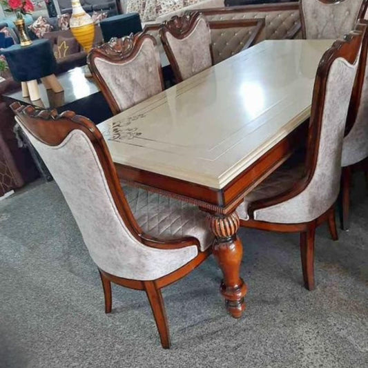 Allura 6-Seater Dining Table with Composite Marble Top on Sturdy Wooden Base