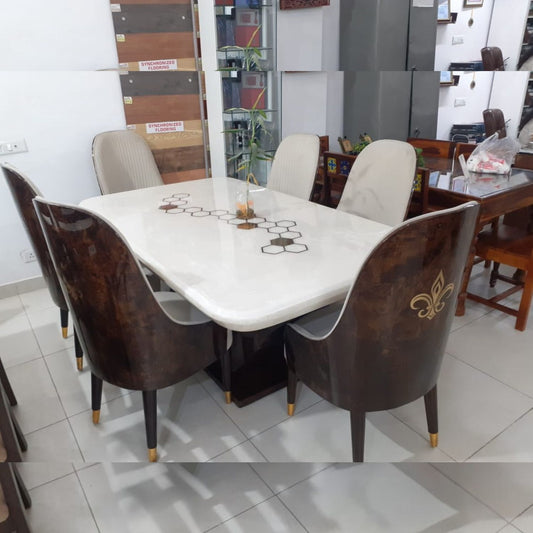 Souvenir Dining Set (6-Seater) with Onyx Marble Top & Designer Chairs