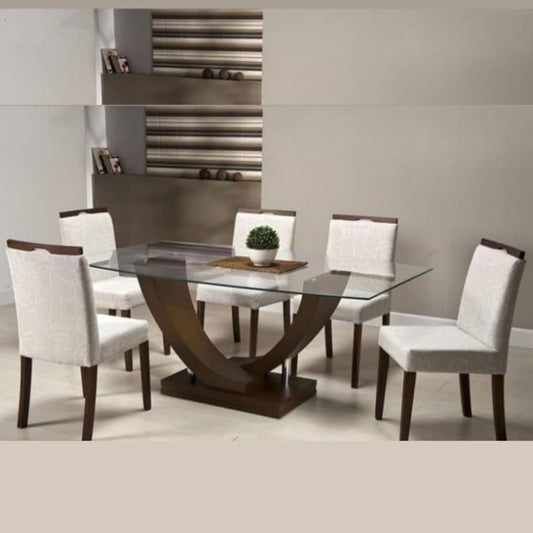 Glass Top Classy 6-Seater Dining Table Set