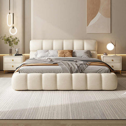 Luxurious Suede upholstered Platform Bed with Tufted Square Pattern