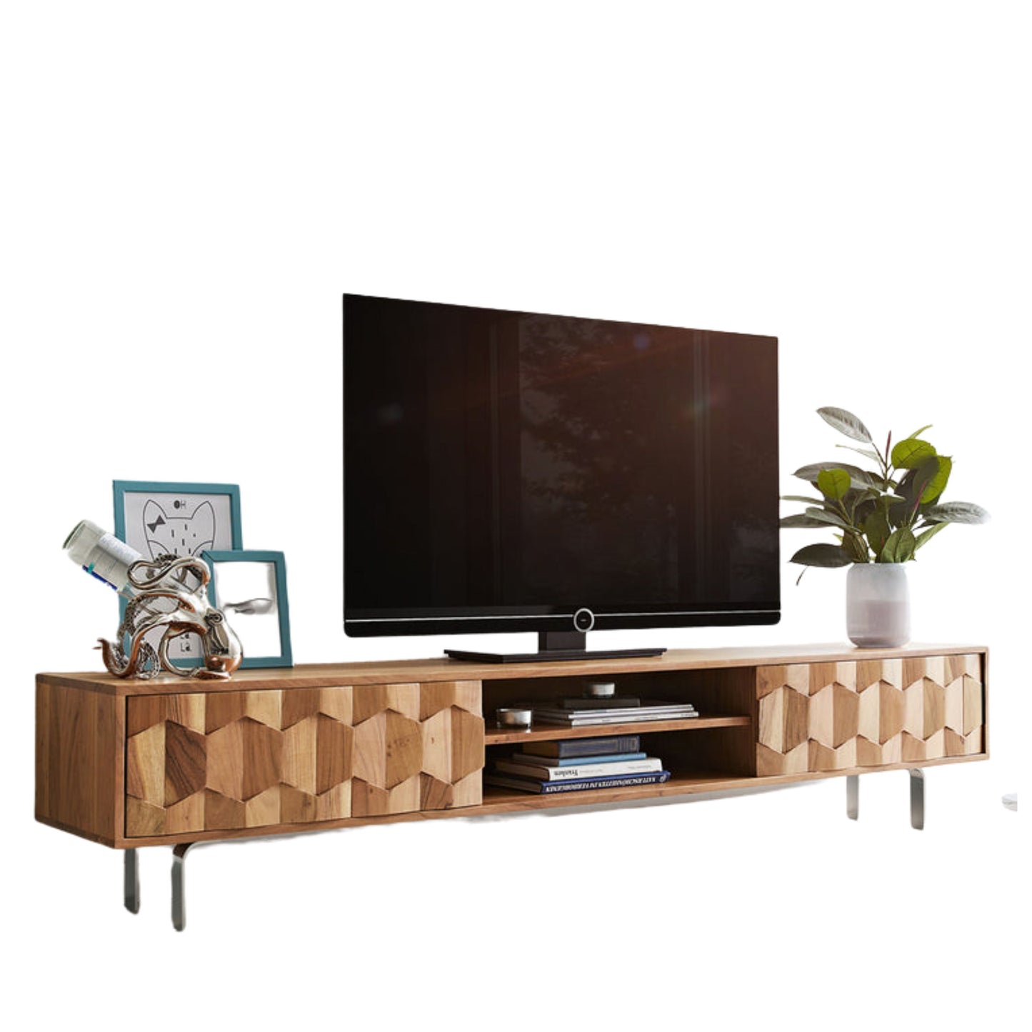 Designer TV Cabinet in Plywood & Veneer with 2-Door Self & Open Space