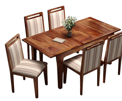 Teak Wood 6 Seater Dining Set with 6 Premium Upholstered Chairs