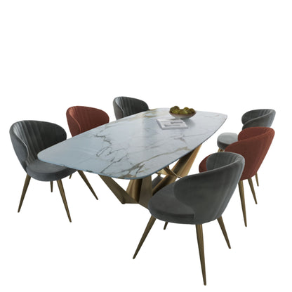 6-Seater Dining Set with Onyx Marble Top & PVD Coated Metal Base