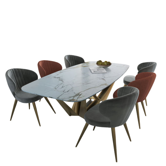 6-Seater DININD Set with Marble Top & Metal Base