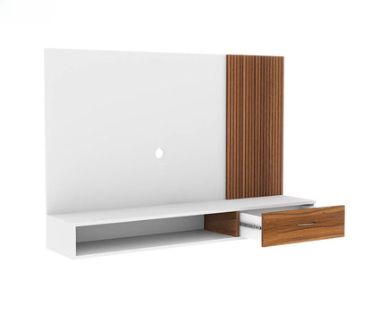 Wall Mounted TV Unit with Drawer & Open Shelves in Dual Colour Scheme