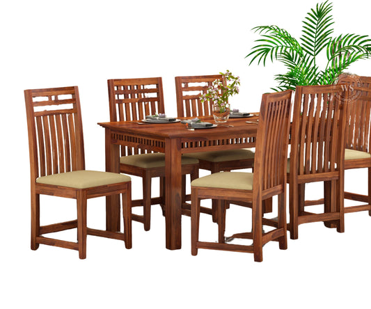 Premium Pure Teak Wood 6-Seater Dining Table Set