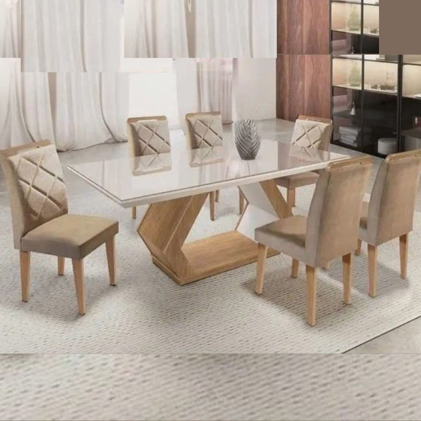 Splendour 6-Seater Dining Table with Composite Marble Top & stylish Wooden Base