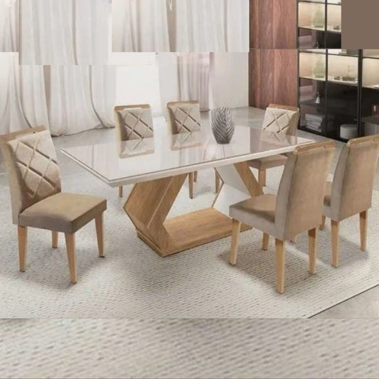 Splendour 6-Seater Dining Table with Composite Marble Top & stylish Wooden Base