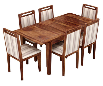 Teak Wood 6 Seater Dining Set with 6 Premium Upholstered Chairs