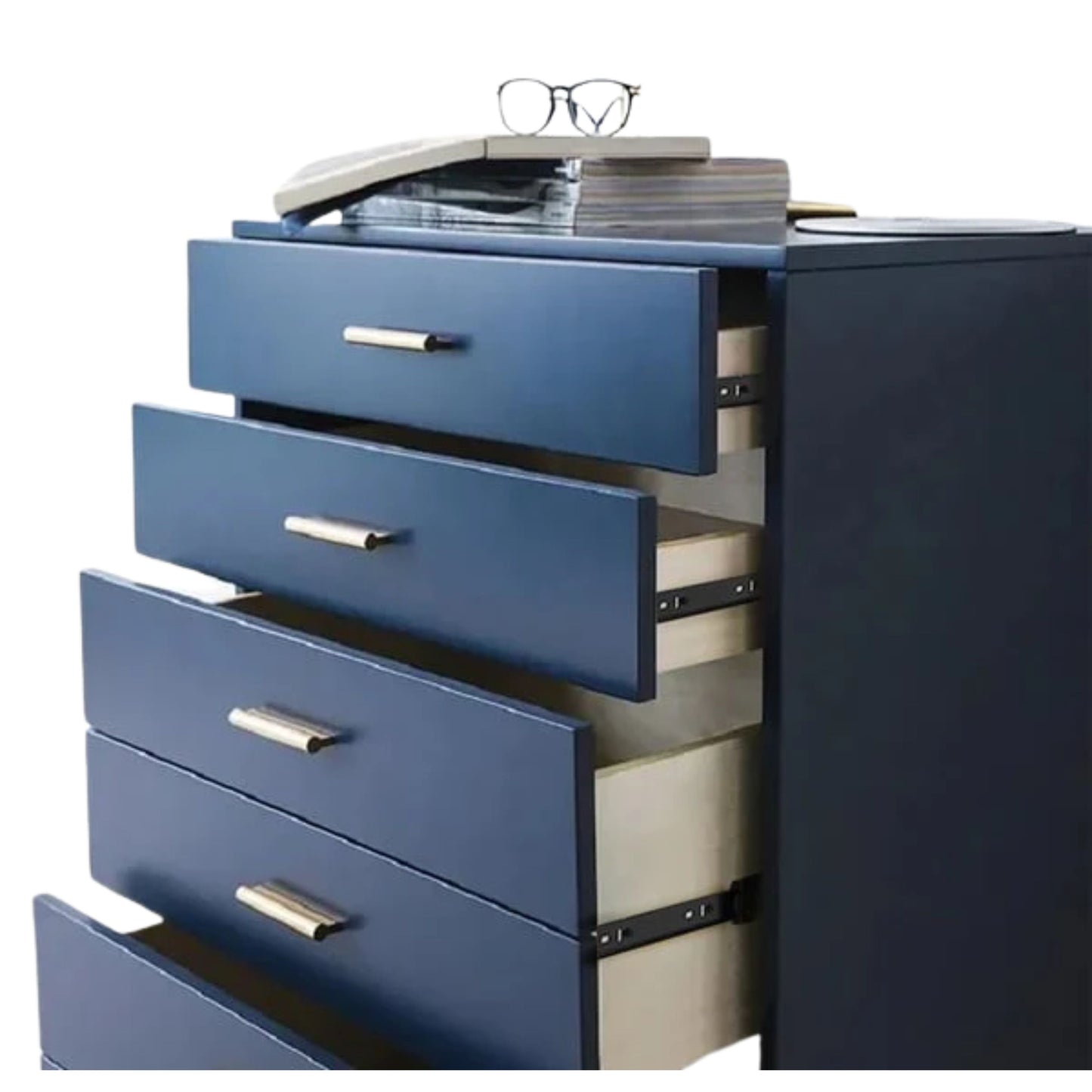 Designer Chester Drawer with 6-Pull-Outs in MDF with PU Polish, Metal Handles & Legs