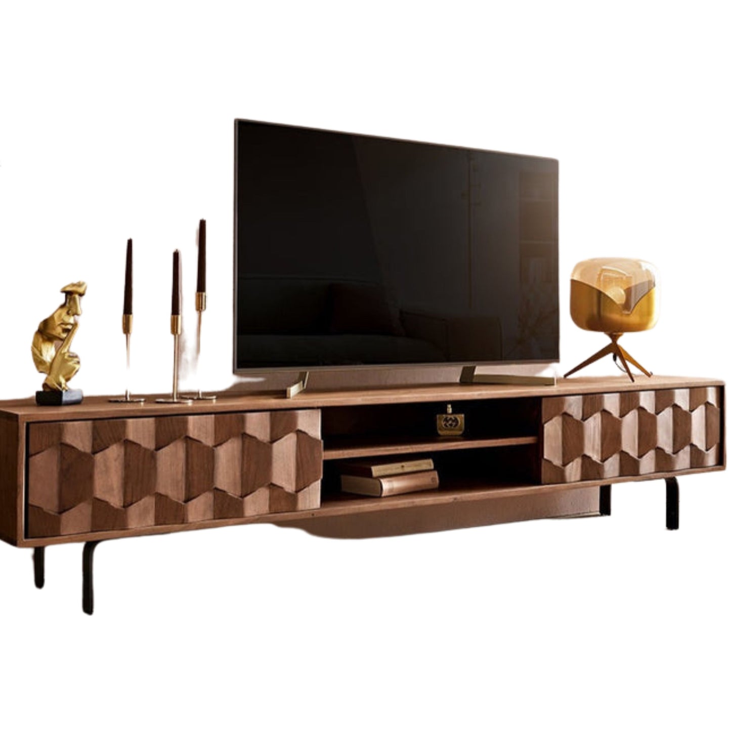 Designer TV Cabinet in Plywood & Veneer with 2-Door Self & Open Space