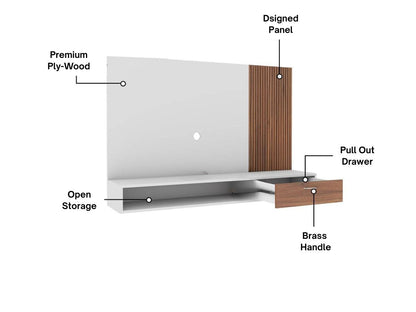 Wall Mounted TV Unit with Drawer & Open Shelves in Dual Colour Scheme