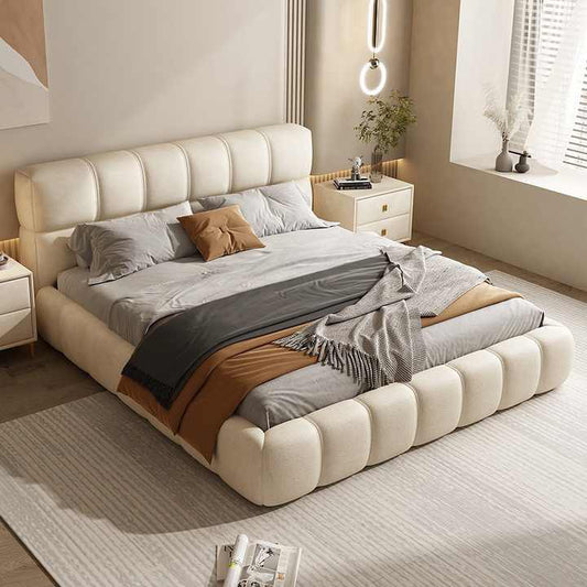 Luxurious Suede upholstered Platform Bed with Tufted Square Pattern