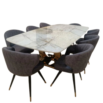 6-Seater Dining Set with Onyx Marble Top & PVD Coated Metal Base