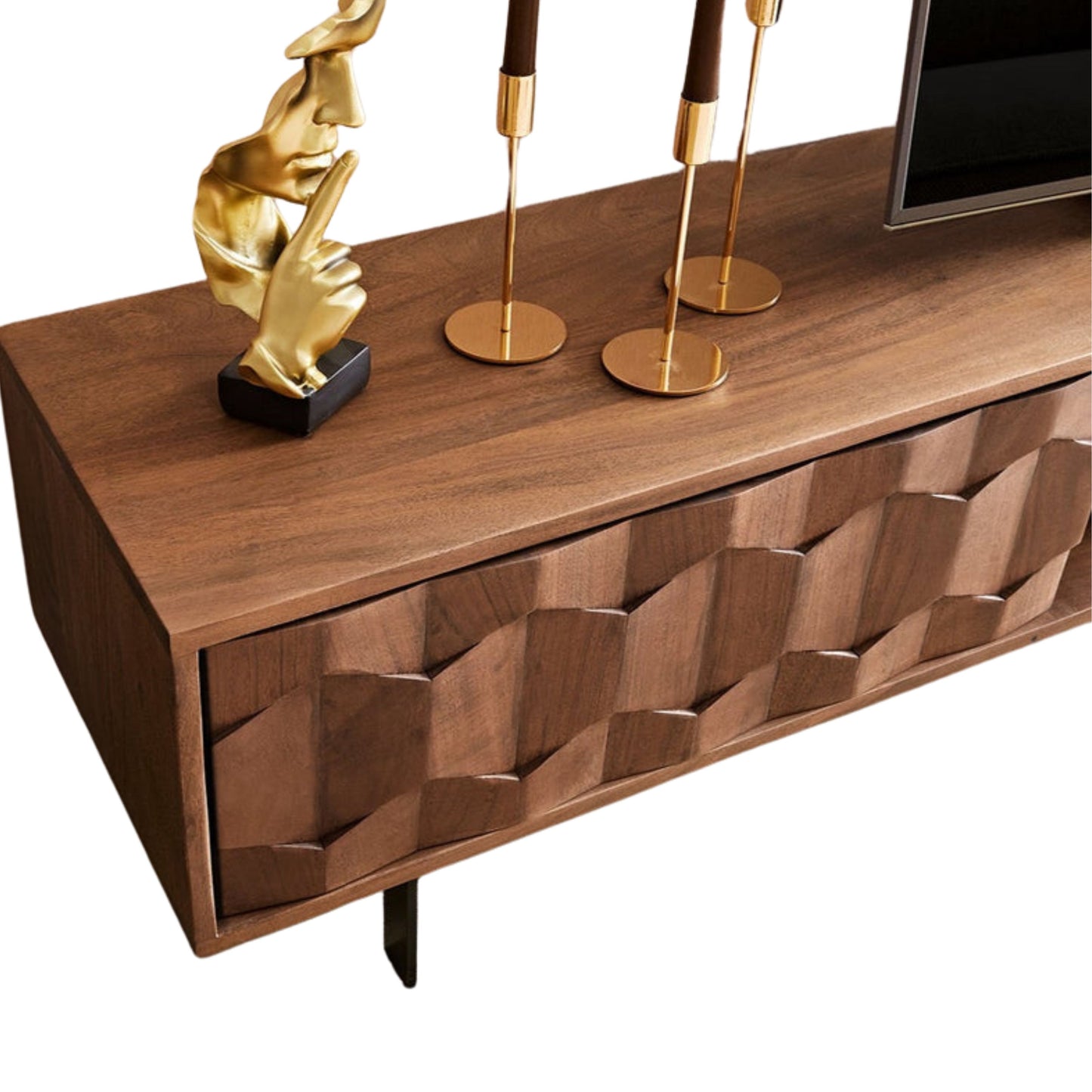 Designer TV Cabinet in Plywood & Veneer with 2-Door Self & Open Space