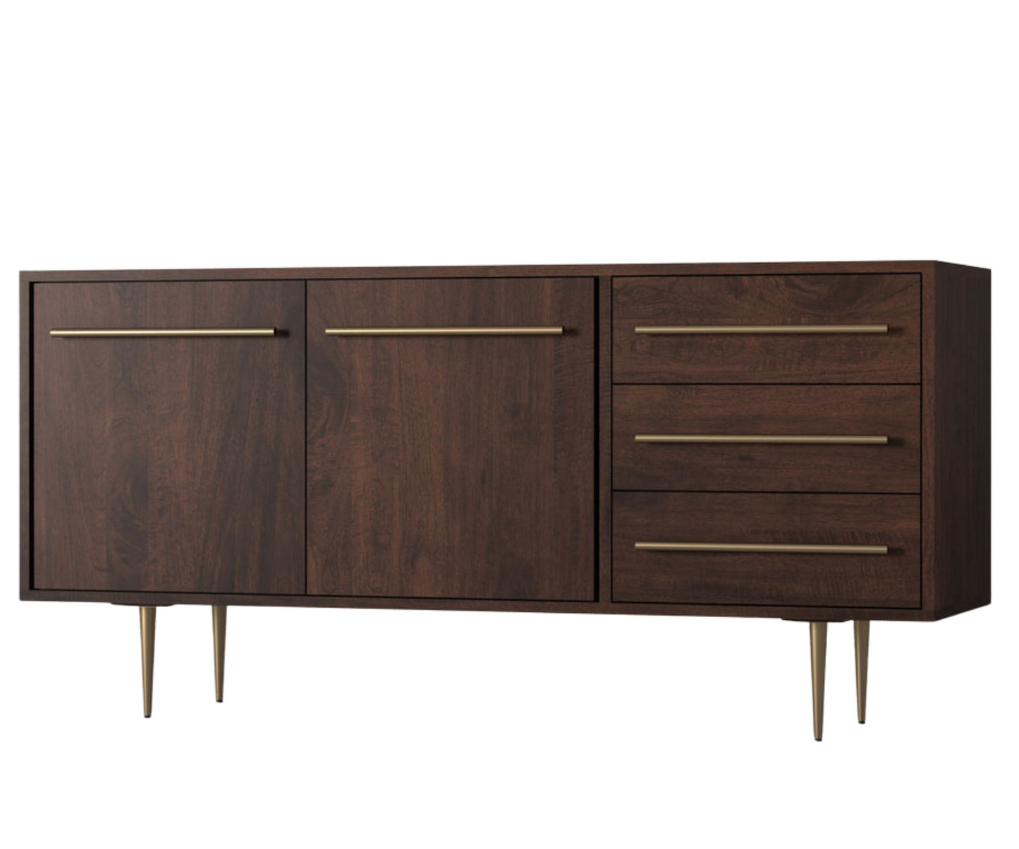 Console in Plywood with 3-Drawers and 2-Door Selves with Brass Handles