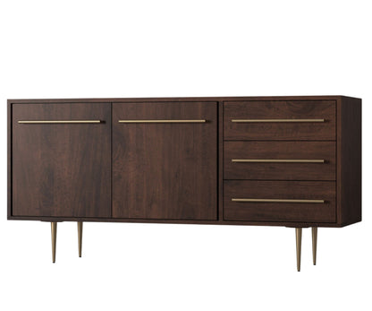 Console in Plywood with 3-Drawers and 2-Door Selves with Brass Handles